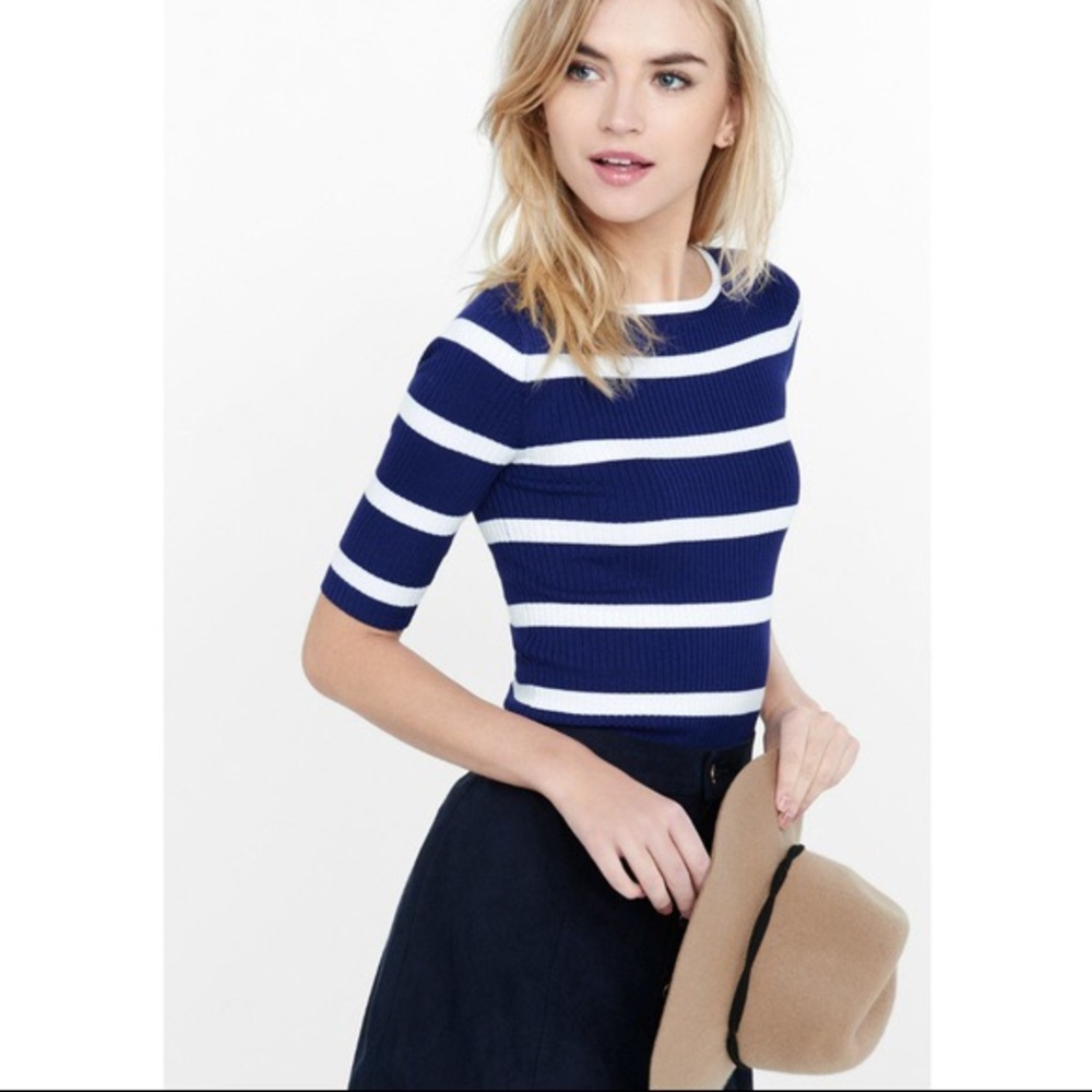 Express Striped Elbow Sleeve Sweater Top